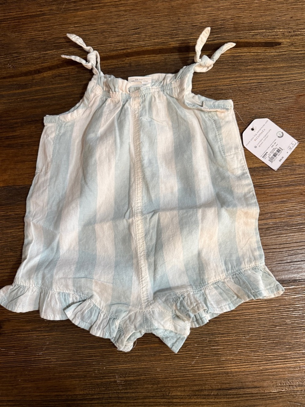 Little Co Light Blue & White Striped Bow-Shoulder Romper - Picture 4 of 5